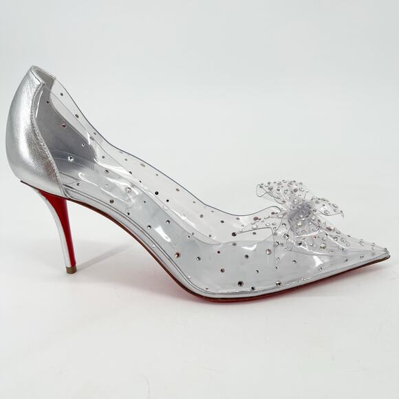 Christian Louboutin Jelly Strass 80 Silver Embellished PVC Pointed Toe Pumps 39 - Picture 3 of 12